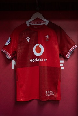 110426 - Wales v Scotland, Guinness Women’s 6 Nations - Jorja Aiono’s Wales match jersey hangs in the changing room ahead of her debut