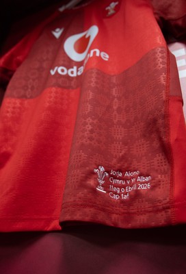 110426 - Wales v Scotland, Guinness Women’s 6 Nations - Jorja Aiono’s Wales match jersey hangs in the changing room ahead of her debut