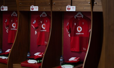 110426 - Wales v Scotland, Guinness Women’s 6 Nations - Wales match jerseys hangs in the changing room ahead of the match