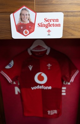 110426 - Wales v Scotland, Guinness Women’s 6 Nations - Seren Singleton’s Wales match jersey hangs in the changing room ahead of her debut