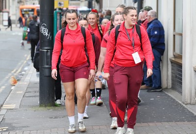 110426 - Wales v Scotland, Guinness Women’s 6 Nations - Wales players are greeted by fans as they leave the hotel for the stadium