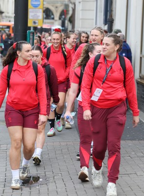 110426 - Wales v Scotland, Guinness Women’s 6 Nations - Wales players are greeted by fans as they leave the hotel for the stadium