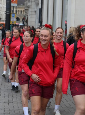 110426 - Wales v Scotland, Guinness Women’s 6 Nations - Wales players are greeted by fans as they leave the hotel for the stadium