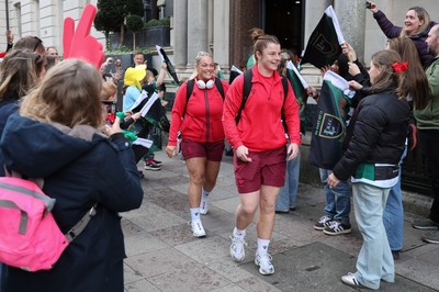 110426 - Wales v Scotland, Guinness Women’s 6 Nations - Wales players are greeted by fans as they leave the hotel for the stadium