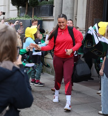 110426 - Wales v Scotland, Guinness Women’s 6 Nations - Wales players are greeted by fans as they leave the hotel for the stadium
