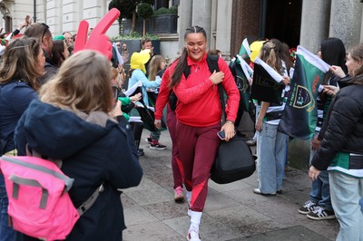 110426 - Wales v Scotland, Guinness Women’s 6 Nations - Wales players are greeted by fans as they leave the hotel for the stadium