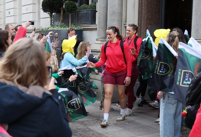 110426 - Wales v Scotland, Guinness Women’s 6 Nations - Wales players are greeted by fans as they leave the hotel for the stadium