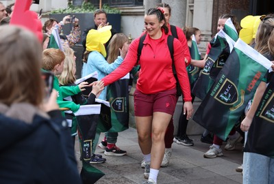 110426 - Wales v Scotland, Guinness Women’s 6 Nations - Wales players are greeted by fans as they leave the hotel for the stadium