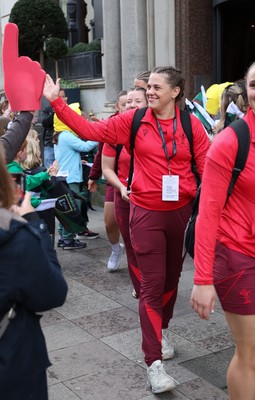 110426 - Wales v Scotland, Guinness Women’s 6 Nations - Wales players are greeted by fans as they leave the hotel for the stadium