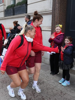 110426 - Wales v Scotland, Guinness Women’s 6 Nations - Wales players are greeted by fans as they leave the hotel for the stadium