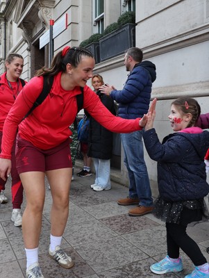 110426 - Wales v Scotland, Guinness Women’s 6 Nations - Wales players are greeted by fans as they leave the hotel for the stadium
