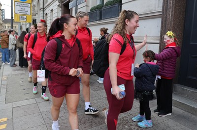110426 - Wales v Scotland, Guinness Women’s 6 Nations - Wales players are greeted by fans as they leave the hotel for the stadium