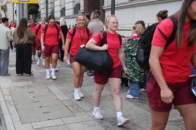 110426 - Wales v Scotland, Guinness Women’s 6 Nations - Wales players are greeted by fans as they leave the hotel for the stadium