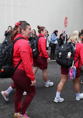 110426 - Wales v Scotland, Guinness Women’s 6 Nations - Wales players are greeted by fans as they leave the hotel for the stadium