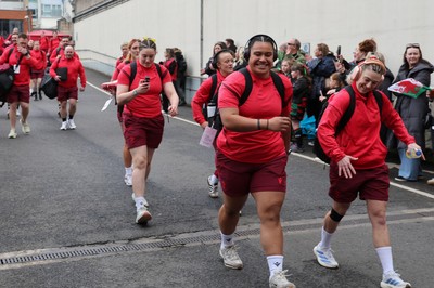 110426 - Wales v Scotland, Guinness Women’s 6 Nations - Wales players are greeted by fans as they leave the hotel for the stadium
