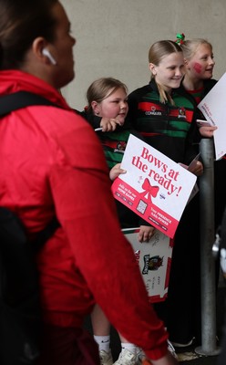 110426 - Wales v Scotland, Guinness Women’s 6 Nations - Wales players are greeted by fans as they leave the hotel for the stadium