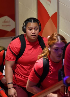 110426 - Wales v Scotland, Guinness Women’s 6 Nations - Wales players are greeted by fans as they leave the hotel for the stadium