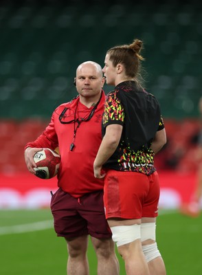 110426 - Wales v Scotland, Guinness Women’s 6 Nations -Sean Lynn, Wales Women head coach and Kate Williams of Wales during warm up