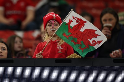 110426 - Wales v Scotland, Guinness Women’s 6 Nations - A young fan watches during warm up