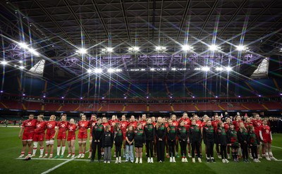 110426 - Wales v Scotland, Guinness Women’s 6 Nations - The Wales Women’s team line up for the anthem