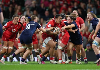 110426 - Wales v Scotland, Guinness Women’s 6 Nations - Sisilia Tuipulotu of Wales powers over to score try