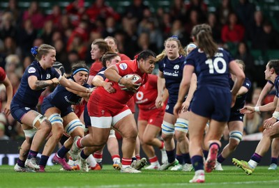 110426 - Wales v Scotland, Guinness Women’s 6 Nations - Sisilia Tuipulotu of Wales powers over to score try
