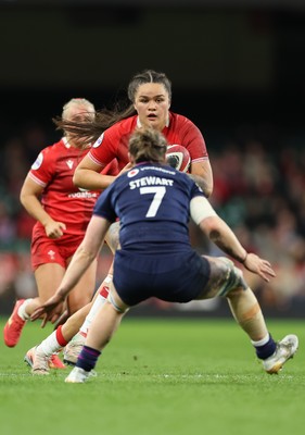 110426 - Wales v Scotland, Guinness Women’s 6 Nations - Jorja Aiono of Wales takes on Alex Stewart of Scotland