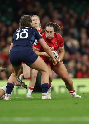 110426 - Wales v Scotland, Guinness Women’s 6 Nations - Courtney Keight of Wales takes on Helen Nelson of Scotland