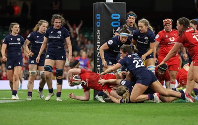 110426 - Wales v Scotland, Guinness Women’s 6 Nations - Kate Williams of Wales powers over to score try