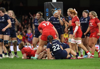 110426 - Wales v Scotland, Guinness Women’s 6 Nations - Kate Williams of Wales powers over to score try