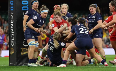 110426 - Wales v Scotland, Guinness Women’s 6 Nations - Kate Williams of Wales powers over to score try