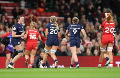 110426 - Wales v Scotland, Guinness Women’s 6 Nations - Scotland celebrate the win on the final whistle