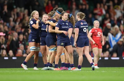 110426 - Wales v Scotland, Guinness Women’s 6 Nations - Scotland celebrate the win on the final whistle