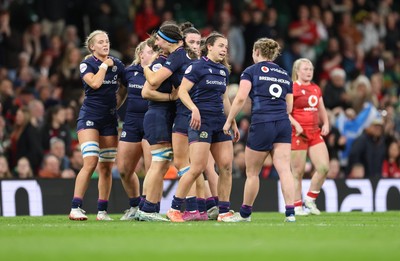 110426 - Wales v Scotland, Guinness Women’s 6 Nations - Scotland celebrate the win on the final whistle