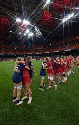 110426 - Wales v Scotland, Guinness Women’s 6 Nations - Players congratulate each other at the end of the match