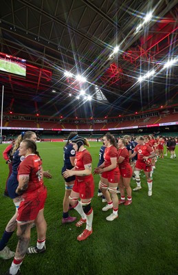 110426 - Wales v Scotland, Guinness Women’s 6 Nations - Players congratulate each other at the end of the match