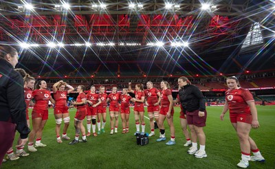 110426 - Wales v Scotland, Guinness Women’s 6 Nations - Players congratulate each other at the end of the match