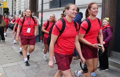 110426 - Wales v Scotland, Guinness Women’s 6 Nations - Wales players are greeted by fans as they leave the hotel for the stadium