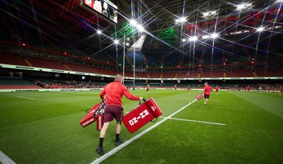 110426 - Wales v Scotland, Guinness Women’s 6 Nations -The Wales team warm up at the Principality Stadium