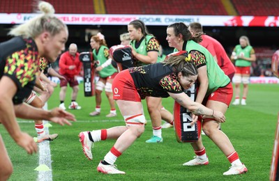 110426 - Wales v Scotland, Guinness Women’s 6 Nations -The Wales team warm up at the Principality Stadium
