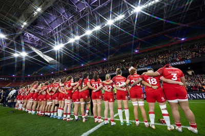 110426 - Wales v Scotland, Guinness Women’s 6 Nations - The Wales team line up for the anthem 