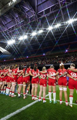 110426 - Wales v Scotland, Guinness Women’s 6 Nations - The Wales team line up for the anthem 