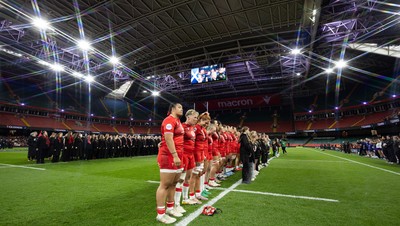 110426 - Wales v Scotland, Guinness Women’s 6 Nations - The Wales team line up for the anthem 