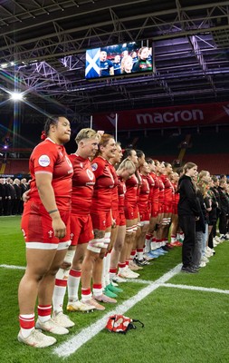 110426 - Wales v Scotland, Guinness Women’s 6 Nations - The Wales team line up for the anthem 
