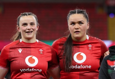 110426 - Wales v Scotland, Guinness Women’s 6 Nations - Branwen Metcalfe of Wales and Jorja Aiono of Wales during the anthem