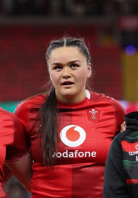 110426 - Wales v Scotland, Guinness Women’s 6 Nations - Jorja Aiono of Wales during the anthem