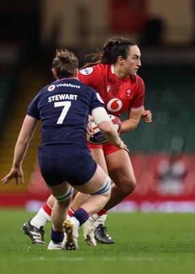 110426 - Wales v Scotland, Guinness Women’s 6 Nations - Courtney Keight of Wales takes on Alex Stewart of Scotland 