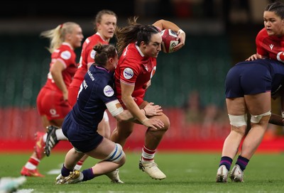 110426 - Wales v Scotland, Guinness Women’s 6 Nations - Courtney Keight of Wales takes on Alex Stewart of Scotland 