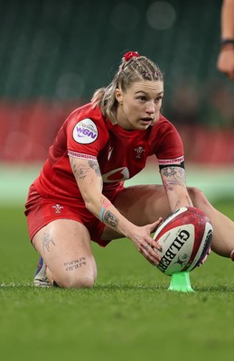 110426 - Wales v Scotland, Guinness Women’s 6 Nations - Keira Bevan of Wales kicks a conversion