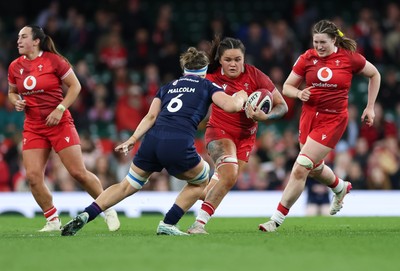 110426 - Wales v Scotland, Guinness Women’s 6 Nations - Jorja Aiono of Wales takes on Rachel Malcolm of Scotland 